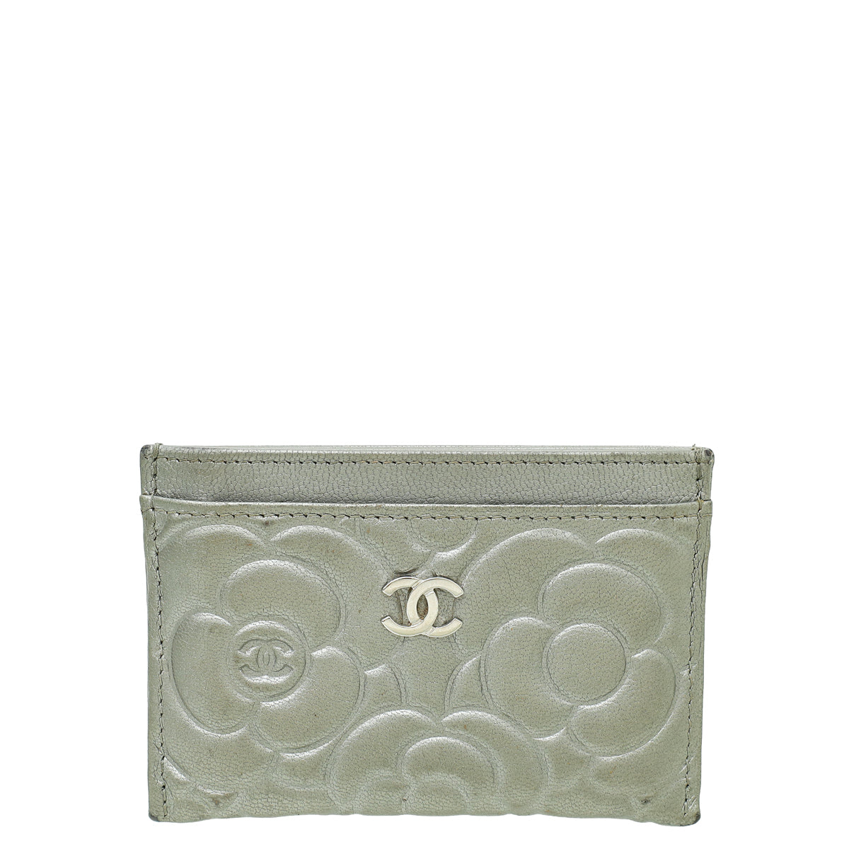 Chanel Grey CC Camellia Embossed Card Holder-Chanel-THE CLOSET