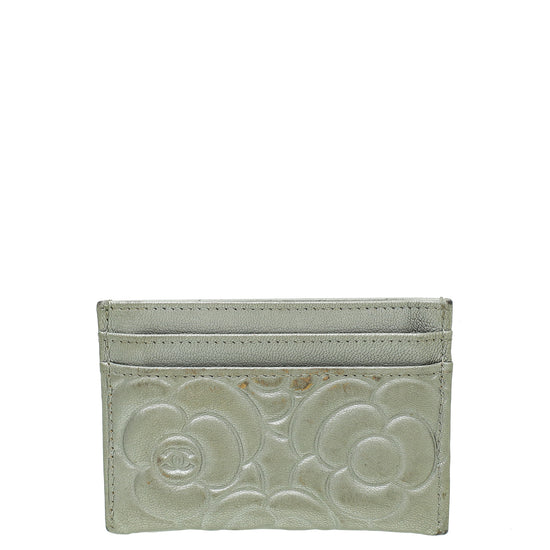 Chanel Grey CC Camellia Embossed Card Holder