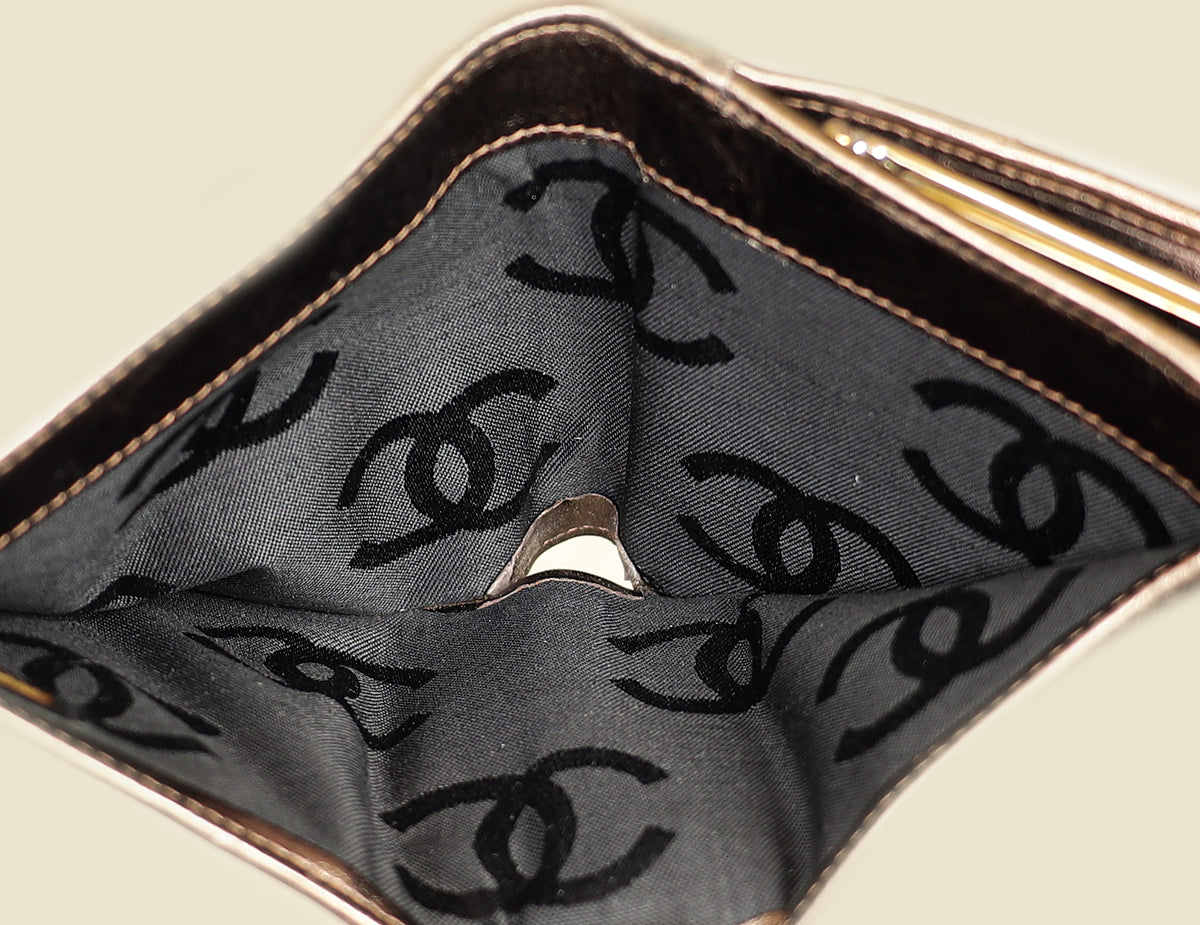 Chanel Metallic Bronze Ligne Cambon Compact French Purse Wallet