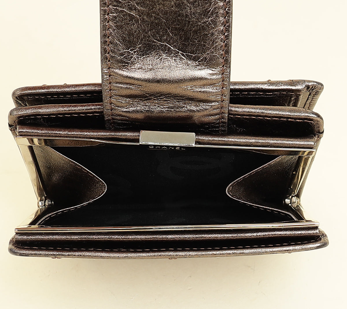 Chanel Metallic Bronze Ligne Cambon Compact French Purse Wallet