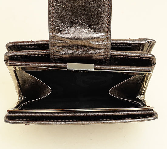 Chanel Metallic Bronze Ligne Cambon Compact French Purse Wallet