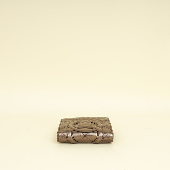 Chanel Metallic Bronze Ligne Cambon Compact French Purse Wallet
