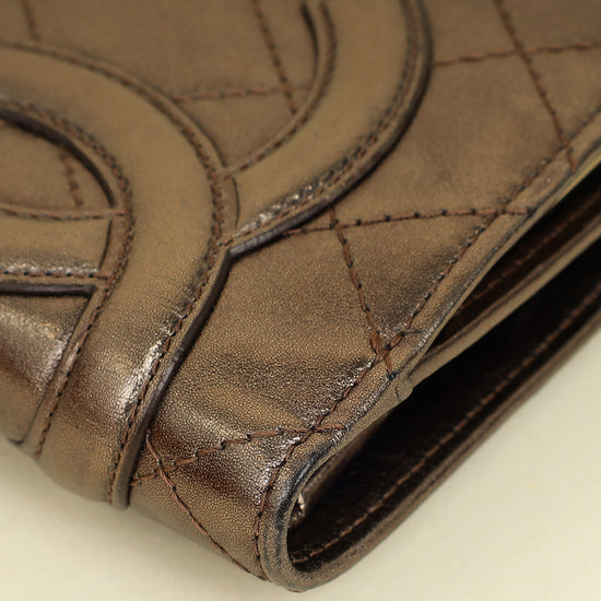 Chanel Metallic Bronze Ligne Cambon Compact French Purse Wallet