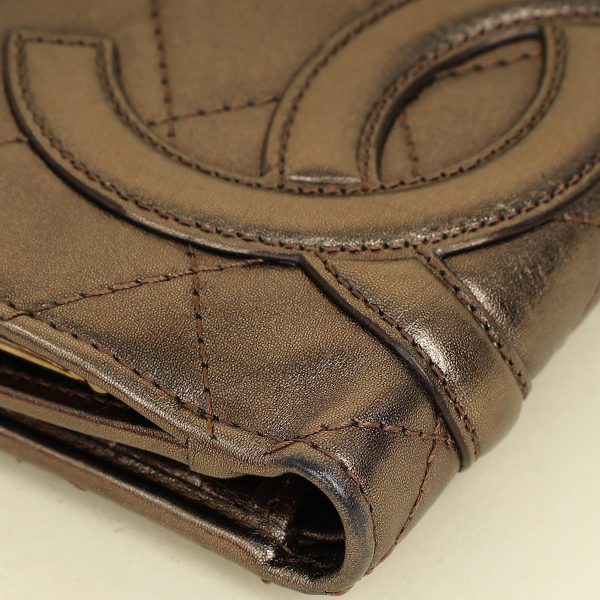 Chanel Metallic Bronze Ligne Cambon Compact French Purse Wallet