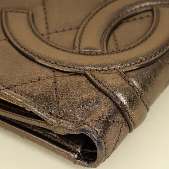 Chanel Metallic Bronze Ligne Cambon Compact French Purse Wallet