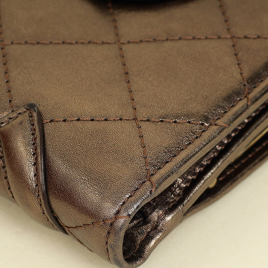 Chanel Metallic Bronze Ligne Cambon Compact French Purse Wallet