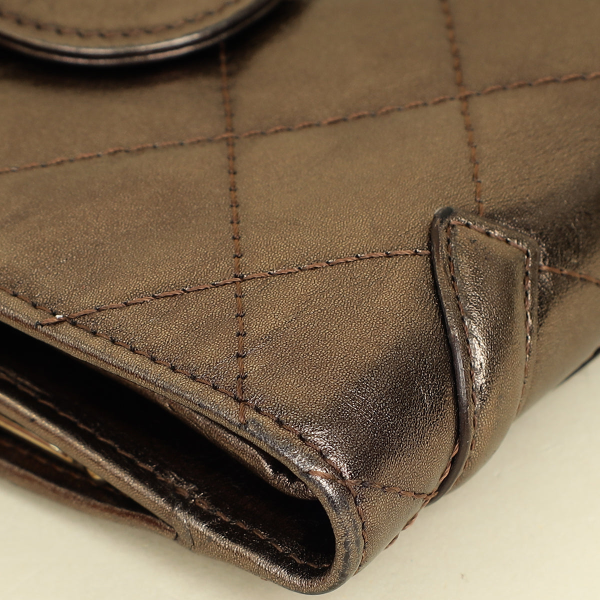 Chanel Metallic Bronze Ligne Cambon Compact French Purse Wallet