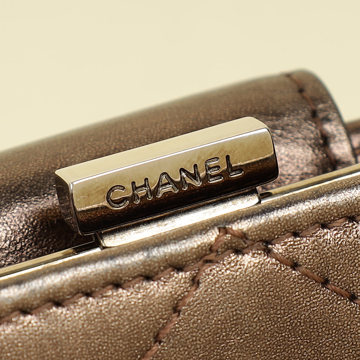 Chanel Metallic Bronze Ligne Cambon Compact French Purse Wallet