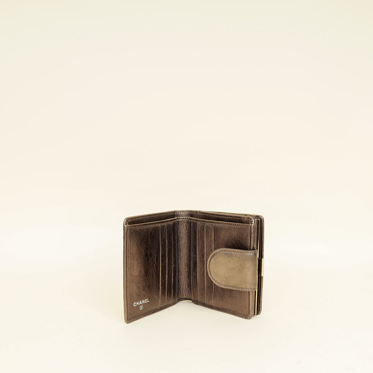 Chanel Metallic Bronze Ligne Cambon Compact French Purse Wallet