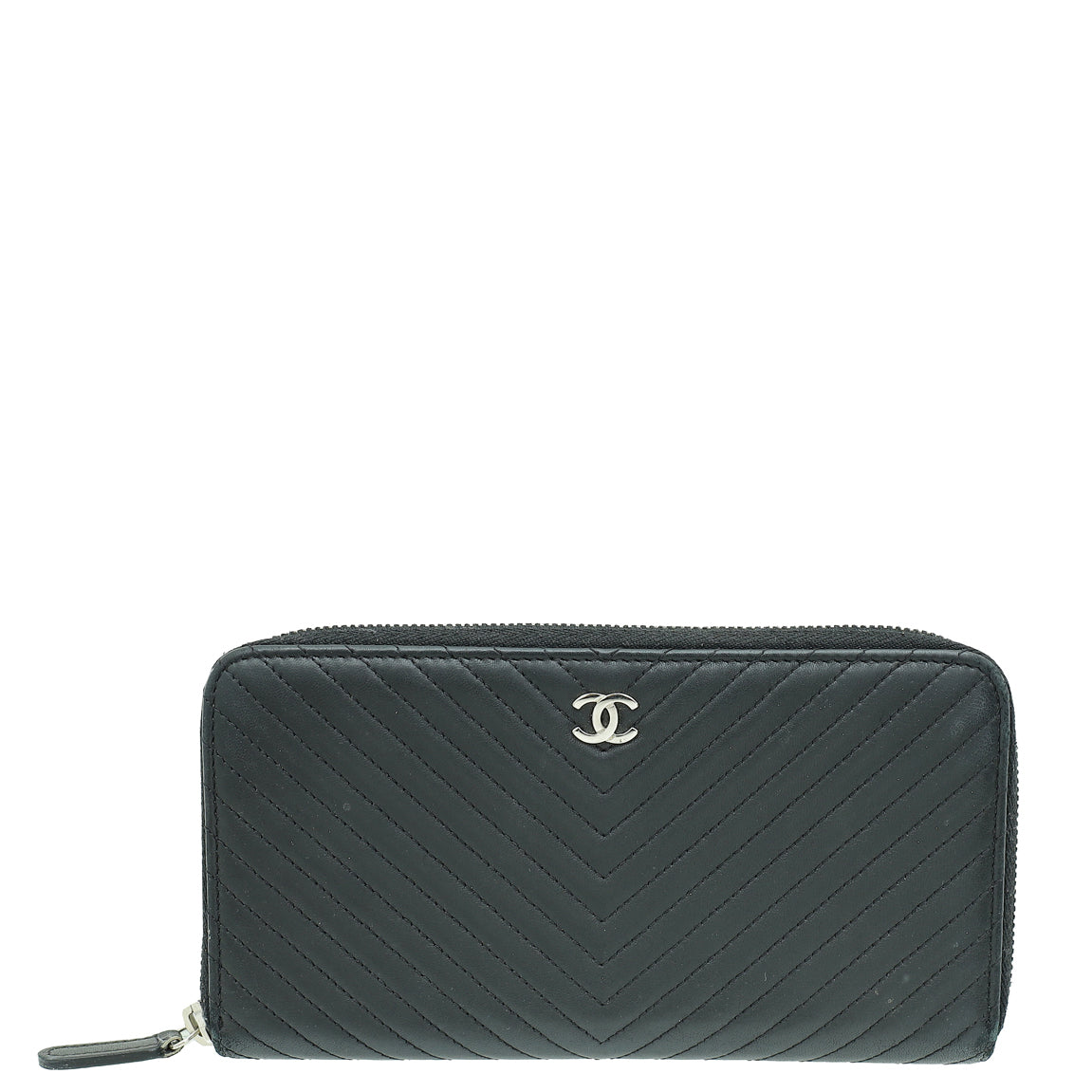 Chanel Black CC Chevron L-Gusset Zip Wallet