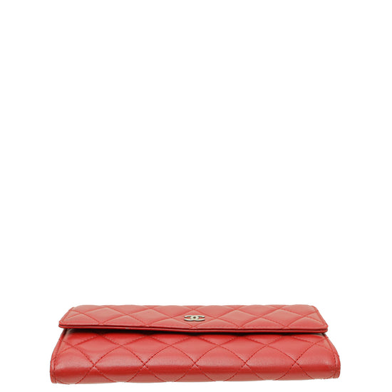Chanel Red CC Classic Long Flap Wallet