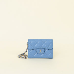 Chanel Light Blue CC Flap Compact Wallet w/ Chain Wristlet