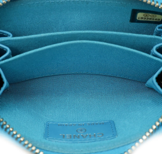 Chanel Turquoise CC Quilted Zipped Around Coin Purse