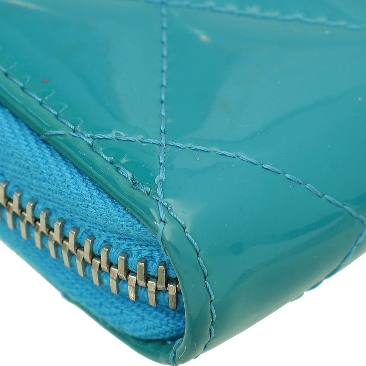 Chanel Turquoise CC Quilted Zipped Around Coin Purse