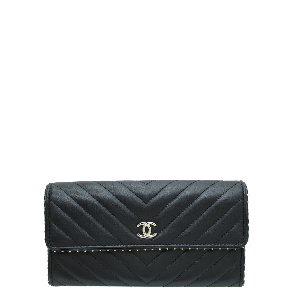 Chanel Black Studded Chevron Flap Wallet-Chanel-THE CLOSET