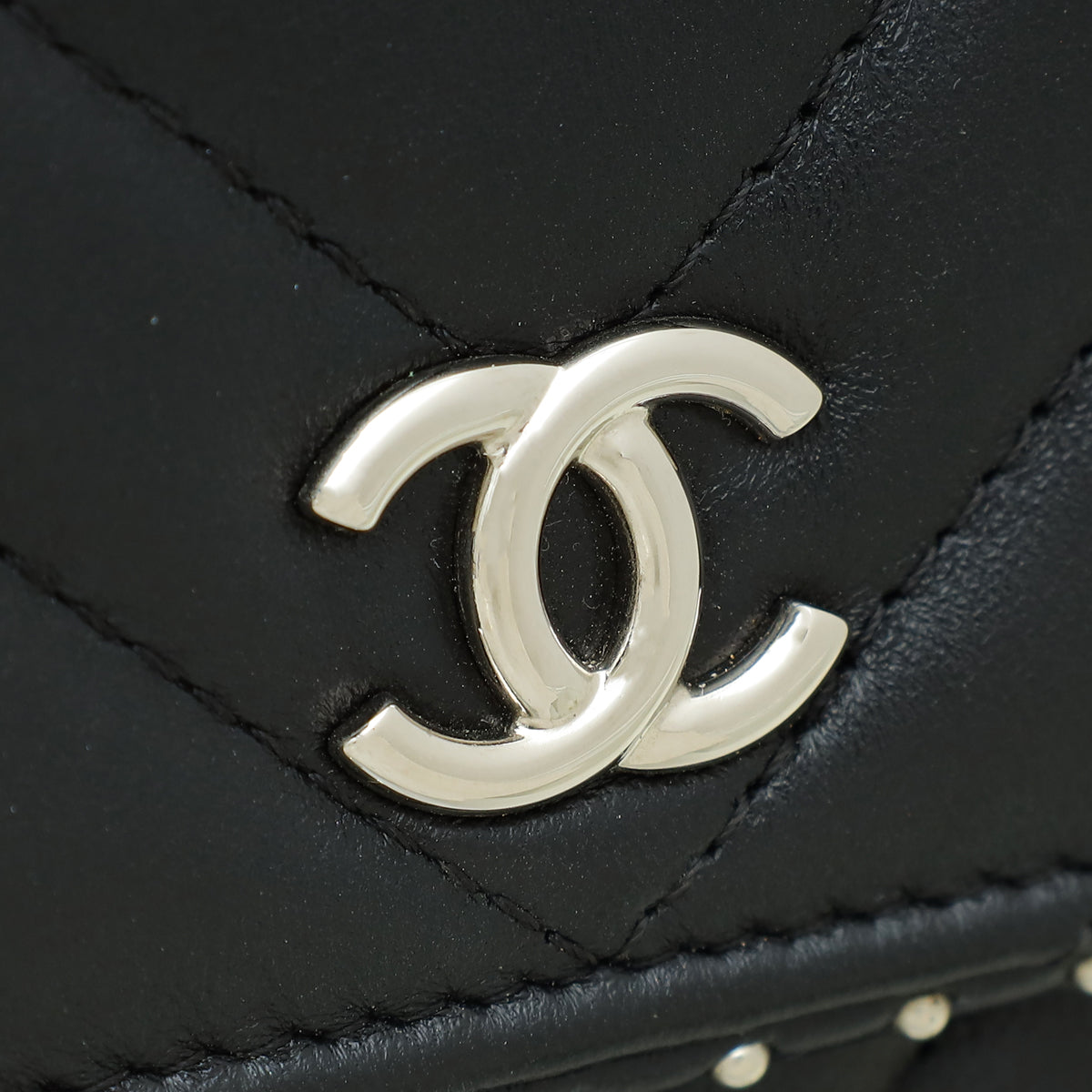 Chanel Black Studded Chevron Flap Wallet