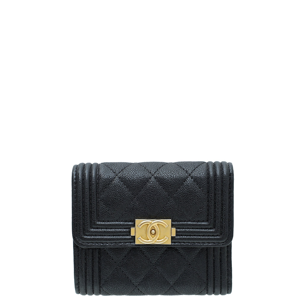 Chanel Black Leather Tri-fold Boy Small Wallet ref.172311 - Joli Closet