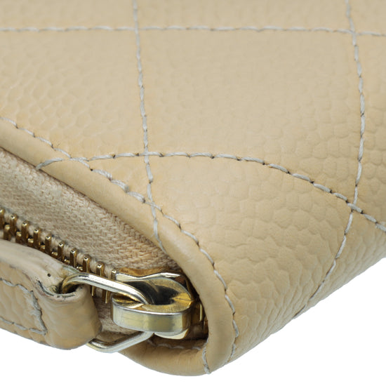 Chanel Beige Classic Zipped Coin Purse