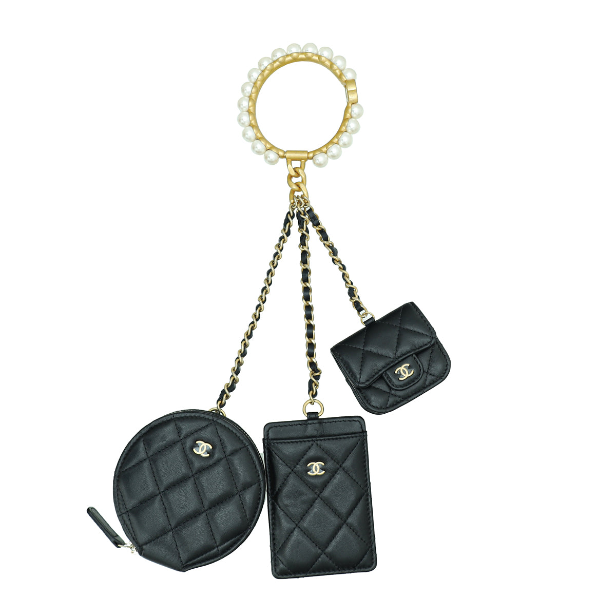 Chanel Black Pearl Crown CC Wristlet Multi Pouches