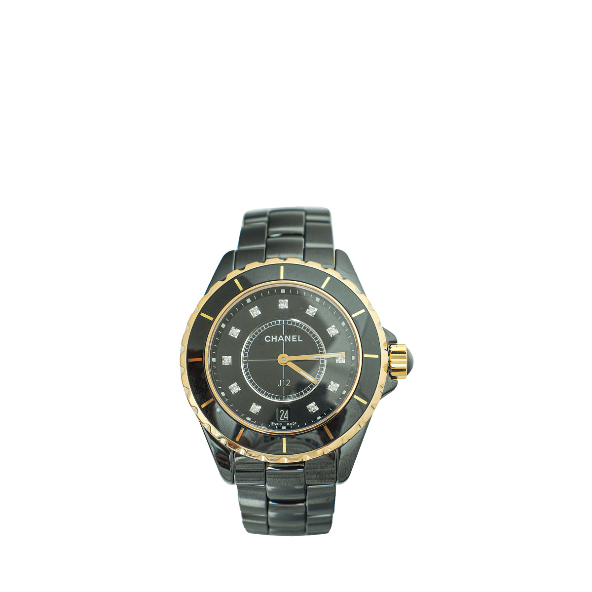 Chanel Black/Yellow Gold J12 Ceramic 38mm Quartz Watch-Chanel-THE CLOSET