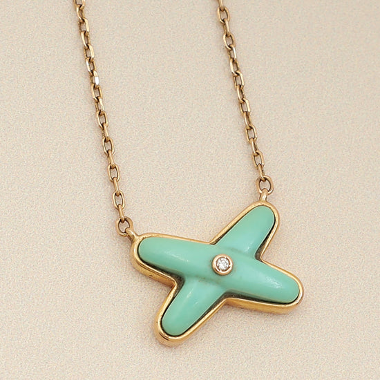 Chaumet 18K Rose Gold Jeux de Liens Diamond Turquoise Pendant Necklace