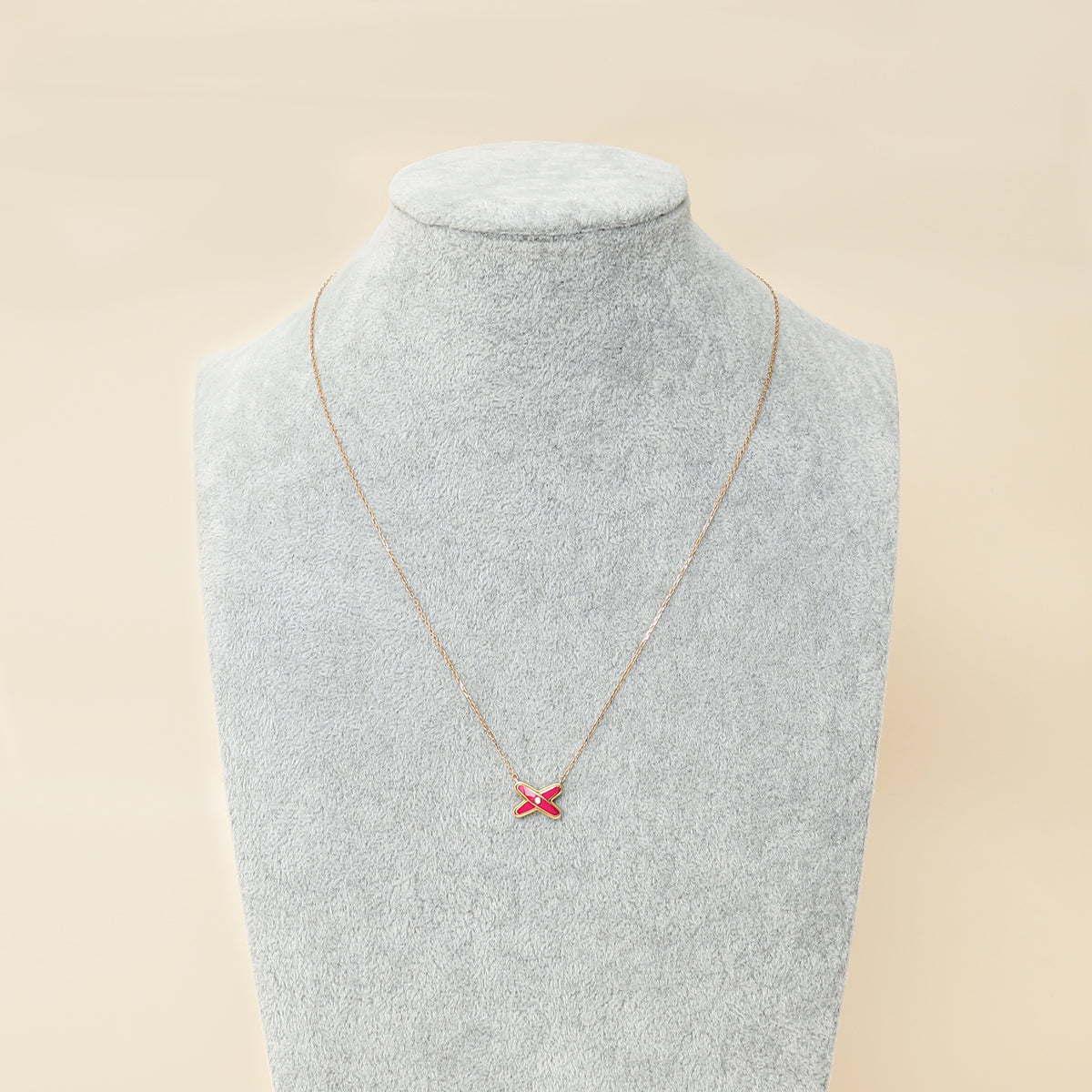 Chaumet 18K Rose Gold Jeux de Liens Pink Lacquer Diamond pendant Necklace-Chaumet-THE CLOSET