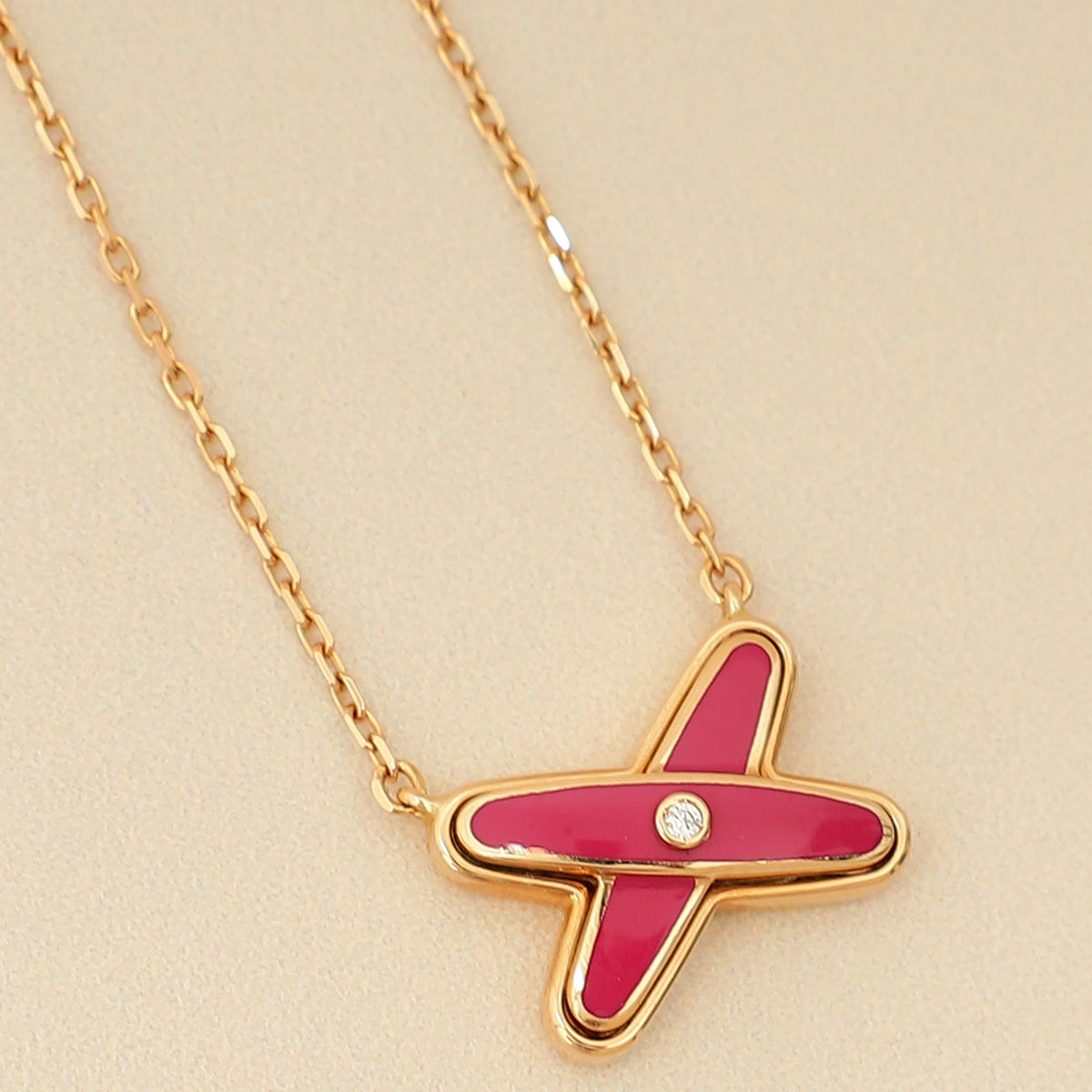 Chaumet 18K Rose Gold Jeux de Liens Pink Lacquer Diamond pendant Necklace-Chaumet-THE CLOSET