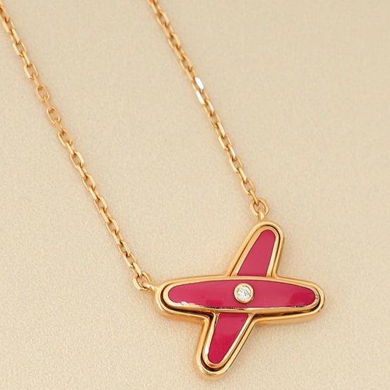 Chaumet 18K Rose Gold Jeux de Liens Pink Lacquer Diamond pendant Necklace