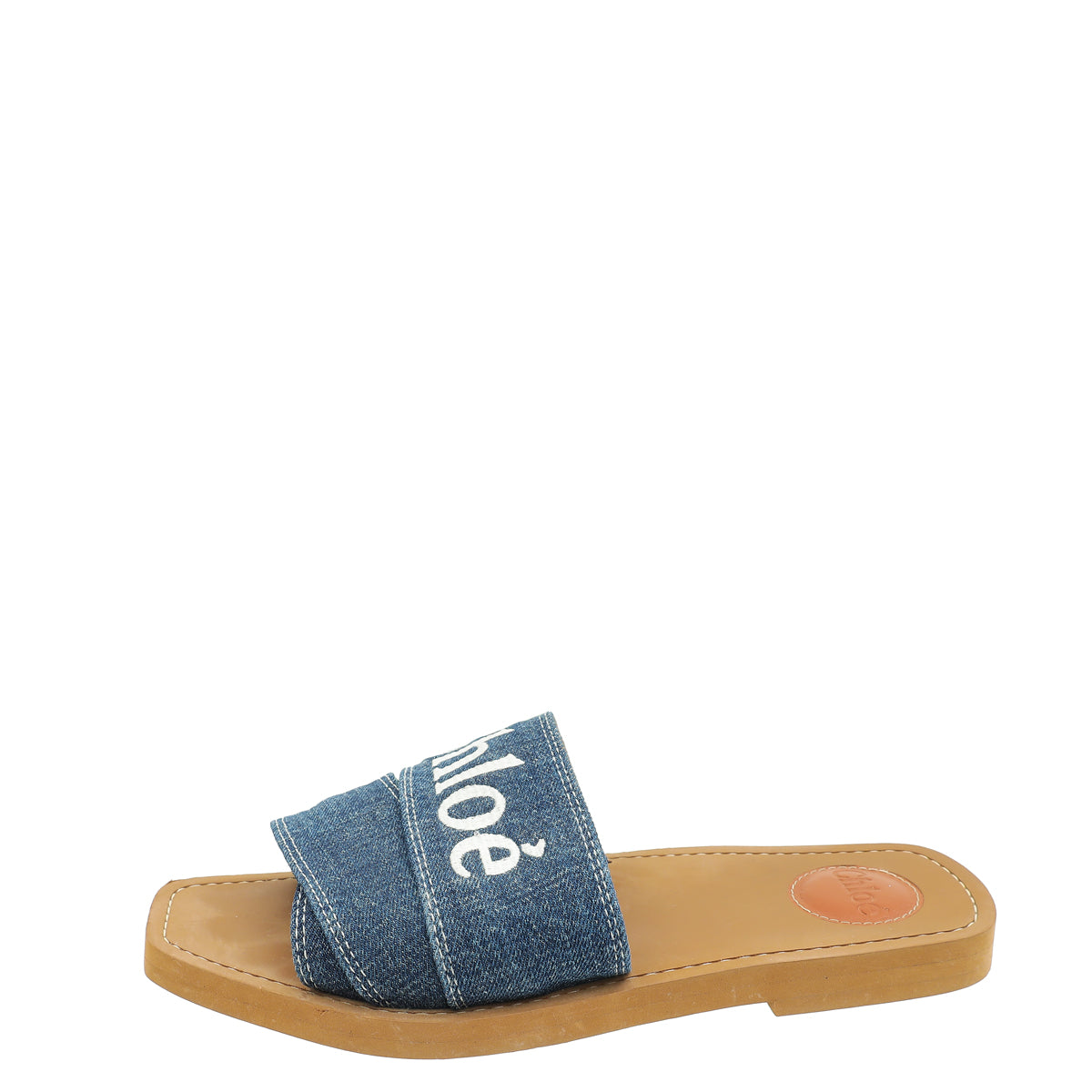 Chloe Blue Woody Logo Denim Slide Sandal 39-Chloe-THE CLOSET