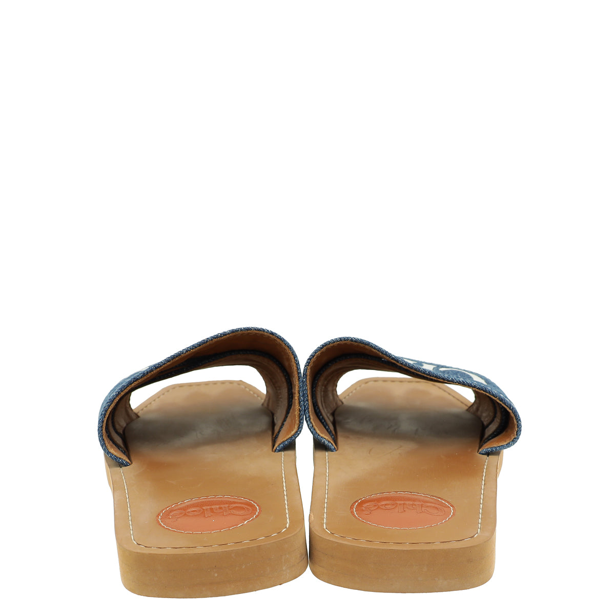 Chloe Blue Woody Logo Denim Slide Sandal 39-Chloe-THE CLOSET