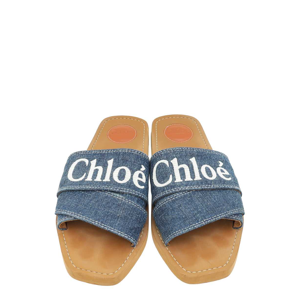 Chloe Blue Woody Logo Denim Slide Sandal 39-Chloe-THE CLOSET