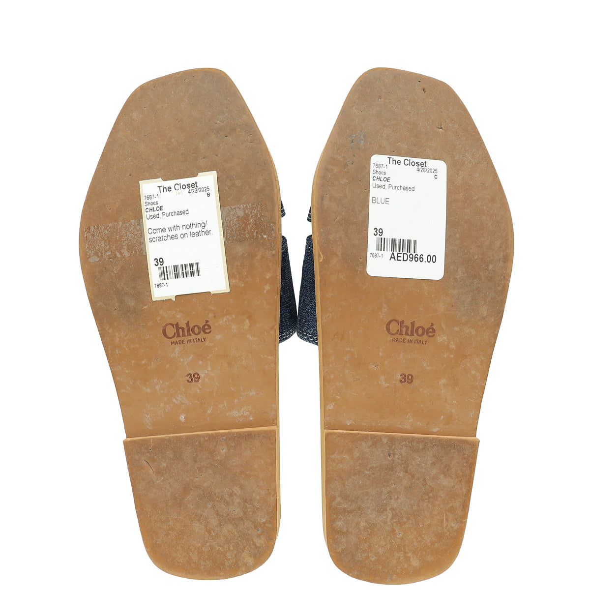 Chloe Blue Woody Logo Denim Slide Sandal 39-Chloe-THE CLOSET