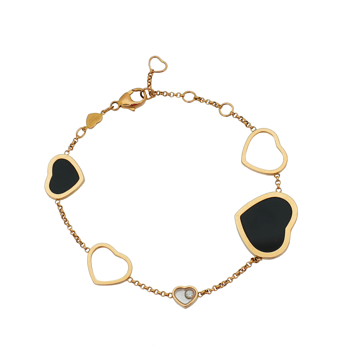 Chopard 18K Rose Gold Onyx Diamond Happy Hearts Bracelet-Chopard-THE CLOSET