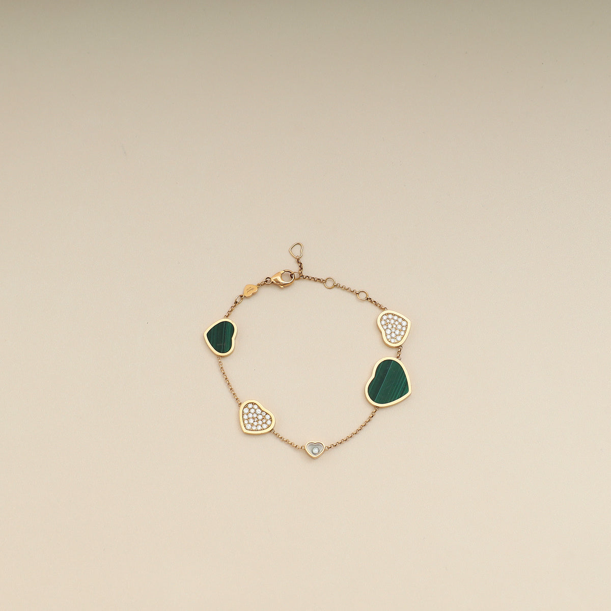 Chopard 18K Rose Gold Happy Hearts Diamond Malachite Bracelet-Chopard-THE CLOSET