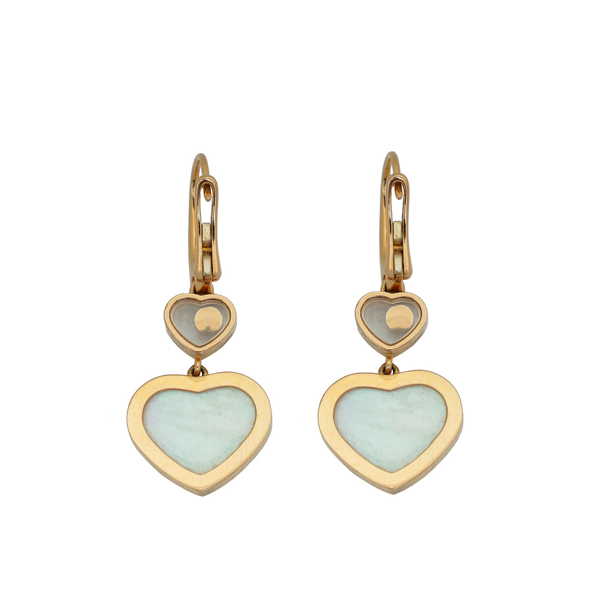 Chopard 18K Rose Gold Diamonds MOP Happy Heart Earrings