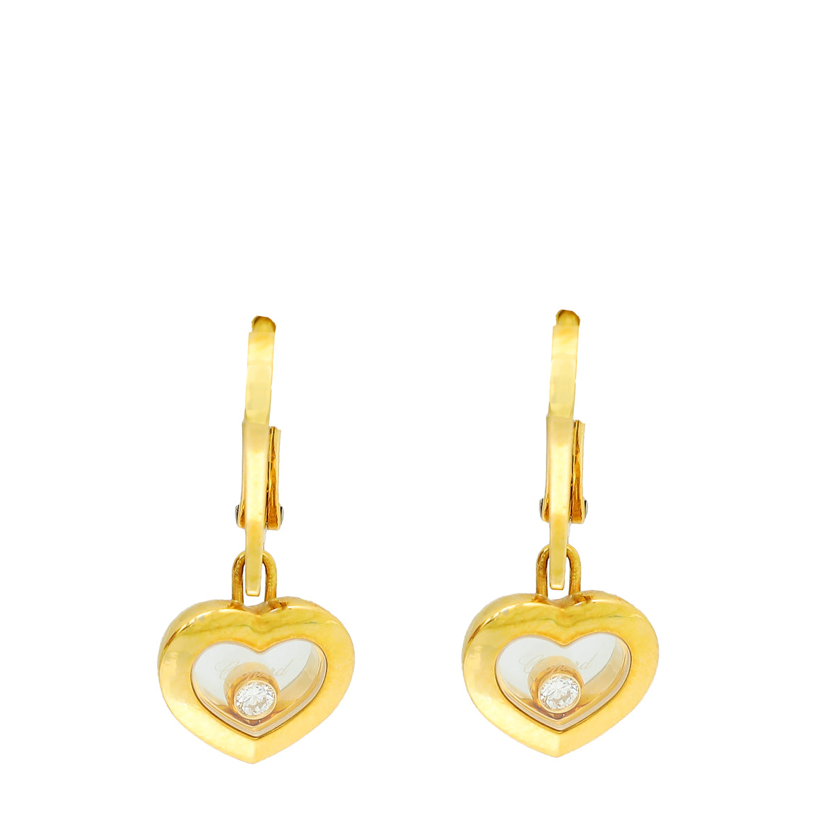 Chopard 18K Yellow Gold Diamond Happy Heart Earrings-Chopard-THE CLOSET