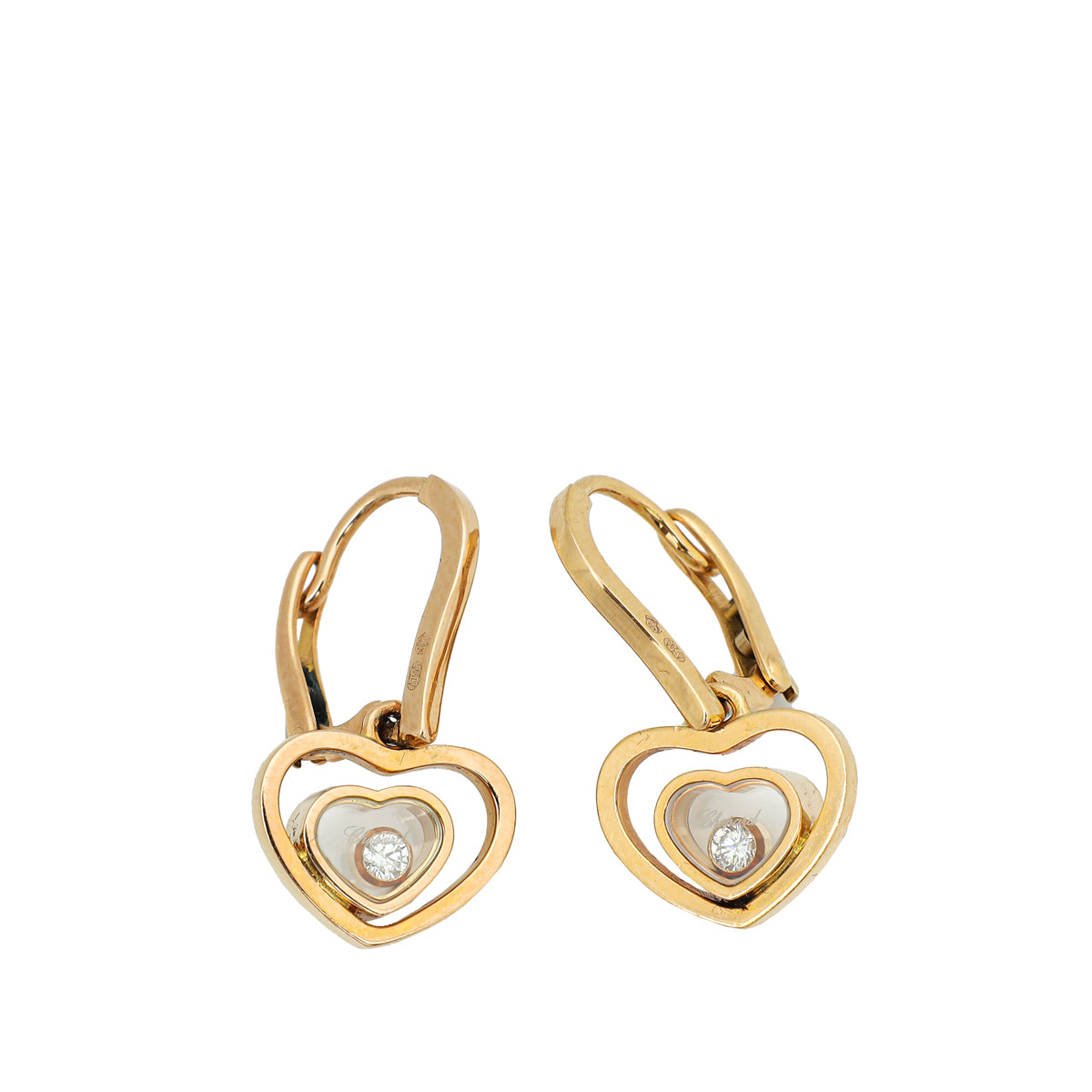 Chopard 18K Pink Gold Diamond Happy Hearts Earrings