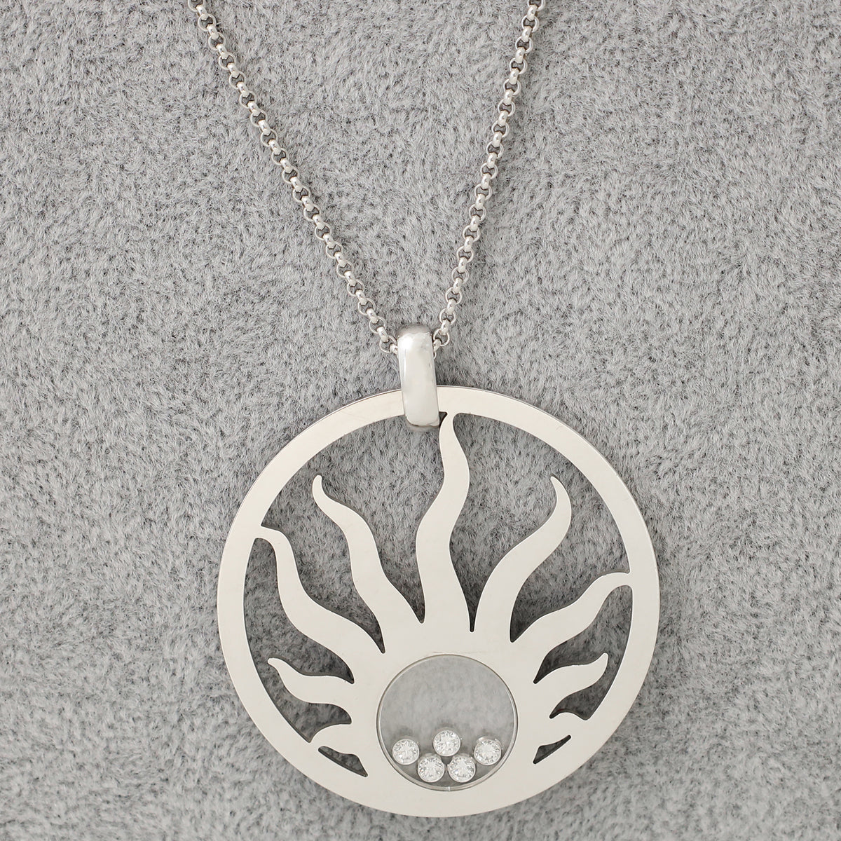 Chopard 18K White Gold Diamond Sun Happy Necklace-Chopard-THE CLOSET