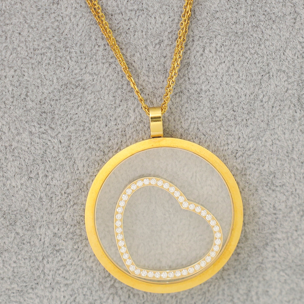 Chopard 18K Yellow Gold Happy Spirit Floating Heart Diamond Necklace-Chopard-THE CLOSET