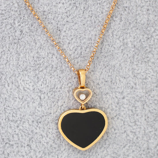 Chopard 18K Rose Gold Diamond Onyx Happy Heart Pendant Necklace