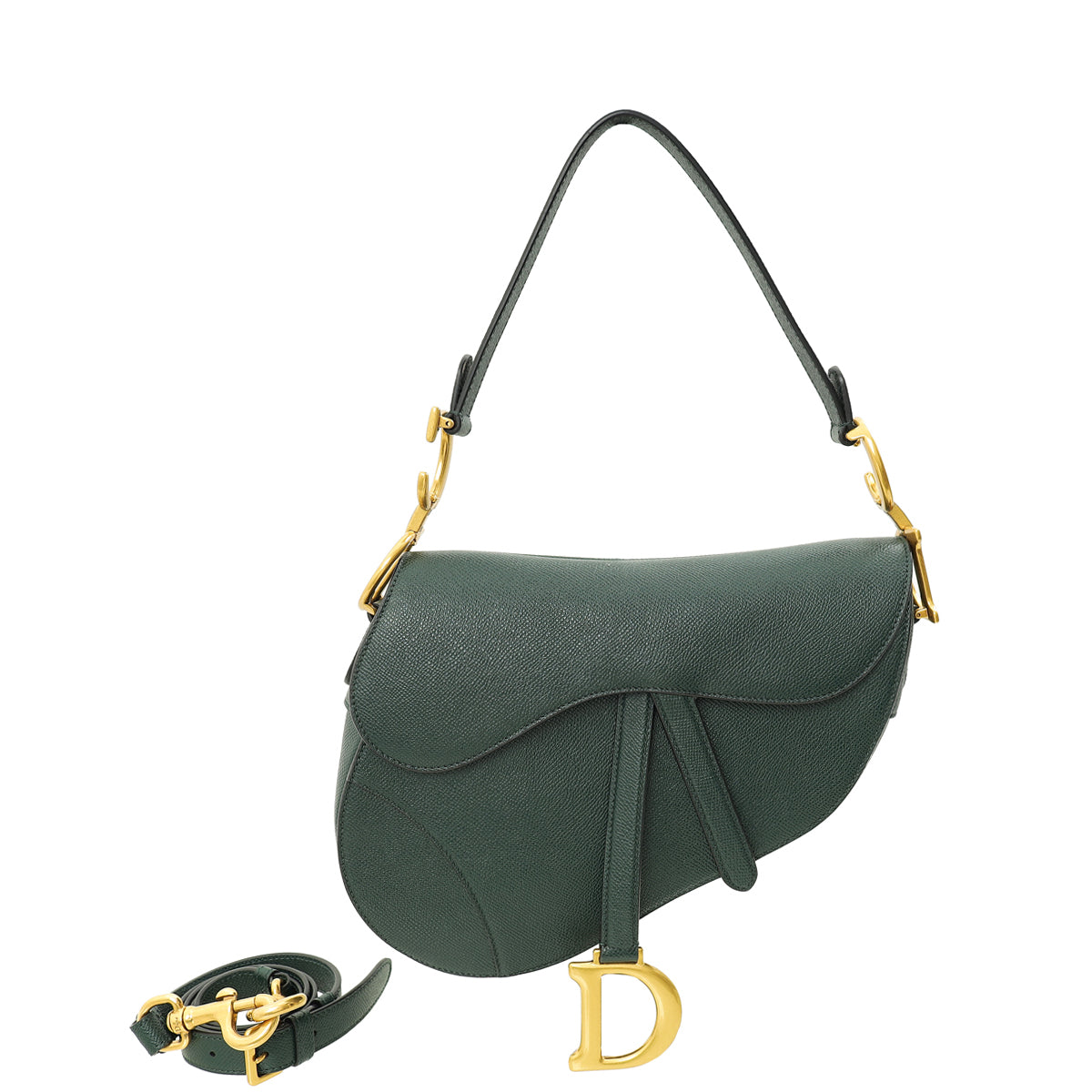 Christian Dior Forest Green Saddle Medium Bag W/ Strap