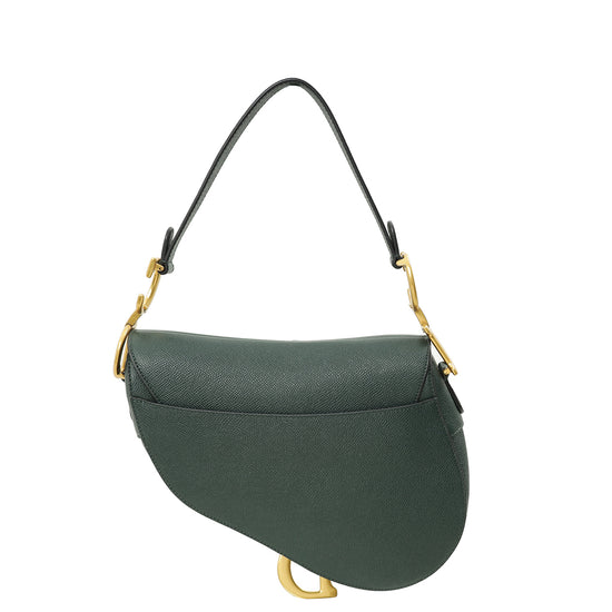 Christian Dior Forest Green Saddle Medium Bag W/ Strap