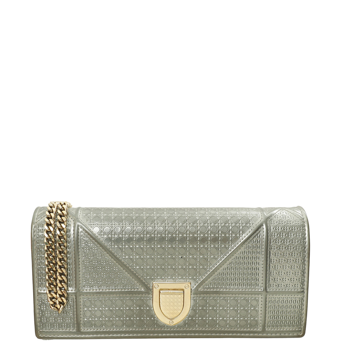 Christian Dior Metallic Grey Diorama Cannage Wallet On Chain-Christian Dior-THE CLOSET