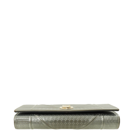 Christian Dior Metallic Grey Diorama Cannage Wallet On Chain