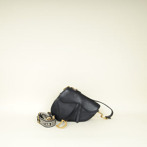 Christian Dior Black Saddle Medium Bag w/ Jacquard Strap