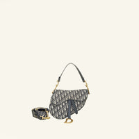 Christian Dior Navy Blue Oblique Saddle Medium Bag W/Strap
