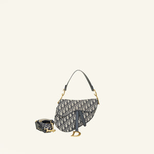 Christian Dior Navy Blue Oblique Saddle Medium Bag W/Strap