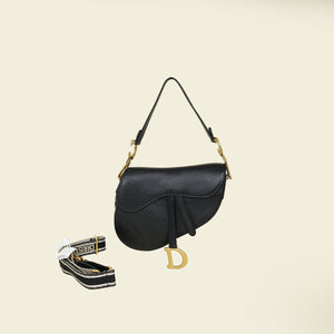 Christian Dior Black Saddle Medium Bag w/ Jacquard Strap