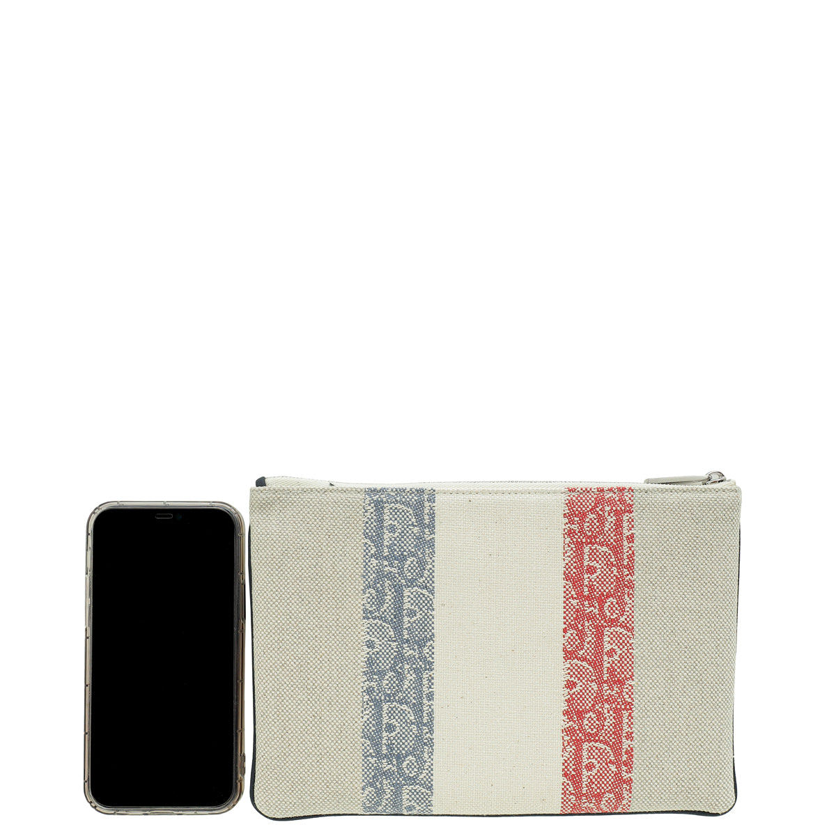 Christian Dior Tricolor Oblique Stripe Zip Pouch-Christian Dior-THE CLOSET
