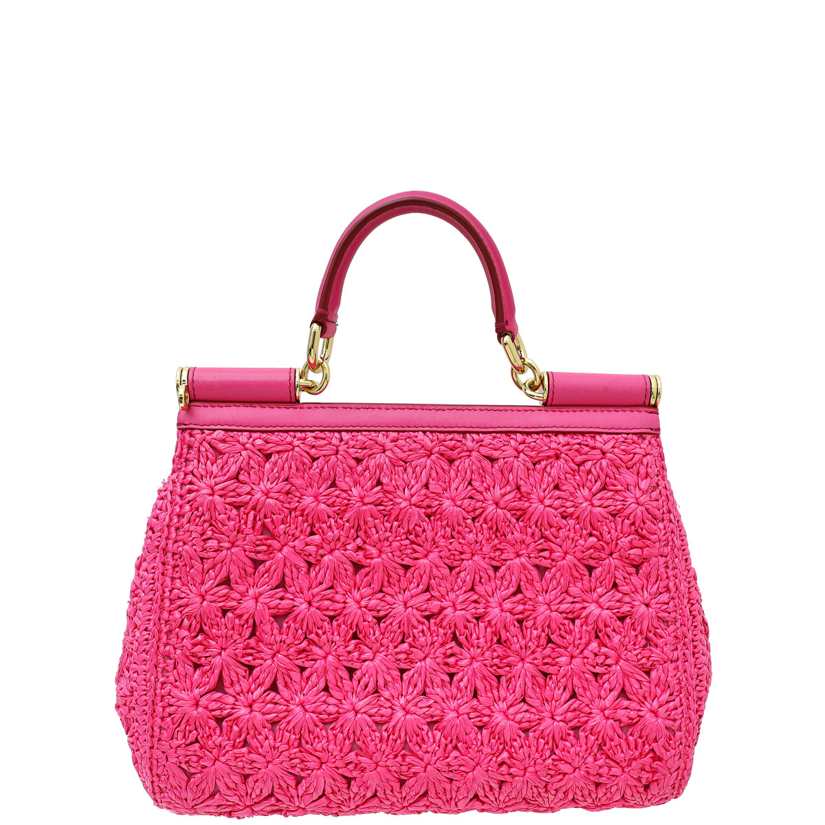 Dolce & Gabbana Fuchsia Raffia Sicily Medium Flap Bag-Dolce & Gabbana-THE CLOSET